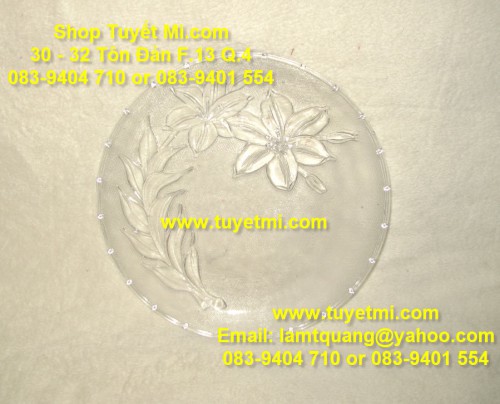 Dĩa thủy tinh cao cấp hoa văn nổi 25cm