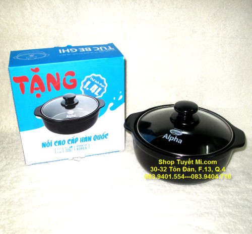 Nồi đất cao cấp nắp kiếng Dong Hwa 1L4 Dielac Anpha