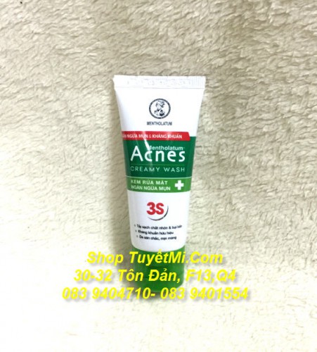Tuýp kem rửa mặt ngăn ngừa mụn và kháng khuẩn Acnes Rohto 3S 25g