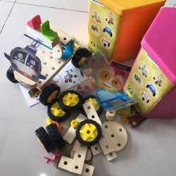Bộ xếp hình xe gỗ có hộp đựng Enfa