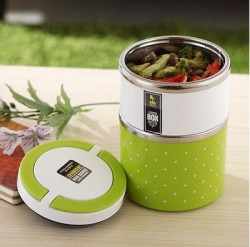 Camen 2 tầng Inox 2 lớp giữ nhiệt cao cấp Bi Xanh Lá
