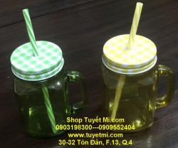 Ly thủy tinh có nắp kèm ống hút 500ml