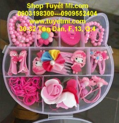 Hộp thun + kẹp tóc Kitty cho bé