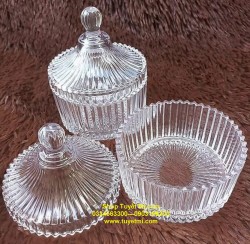 Thố thủy tinh sọc đựng mứt, hạt dưa 15cm
