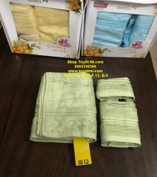Bộ 3 khăn tre cao cấp Mollis Bamboo Xanh rêu