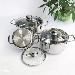 Bộ 3 nồi 3 đáy inox Five Star nắp Kính