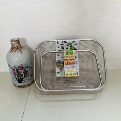 Combo 2 rổ Inox chữ nhật cao cấp 37cm & 30cm